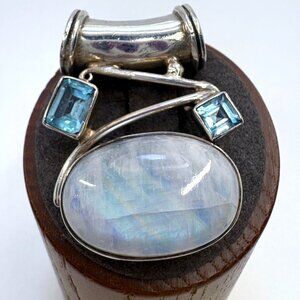 VTG Sterling Silver 925 Moonstone & Topaz Slide Pendant Size 1.75" Length